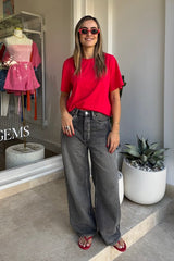 Boyfriend Tee Red by Sneaky Link – A trendy, relaxed-fit staple crafted from soft cotton, this vibrant red tee adds effortless cool to casual wardrobes.