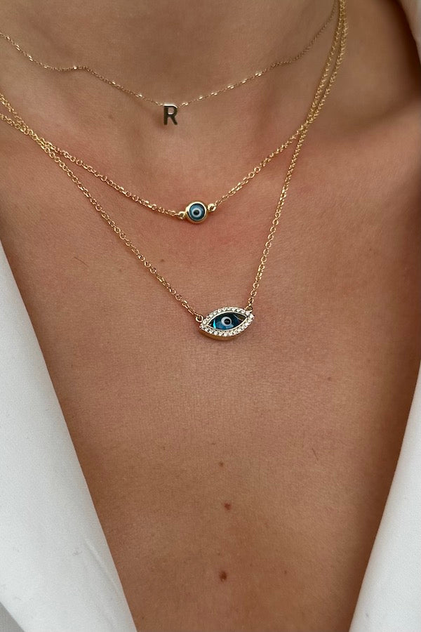 Al'oro | Yellow Gold Evil Eye Necklace w/ Cubic Zirconia | Girls With …