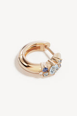 I Breathe, I Become Hoops by By Charlotte – 18k gold vermeil huggie earrings with aquamarine, sapphire and tourmaline stones.