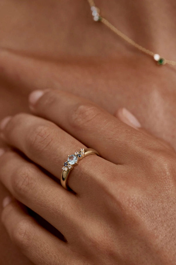 I Breathe I Become Ring by By Charlotte – 18k gold vermeil ring with aquamarine, sapphire and tourmaline stones.