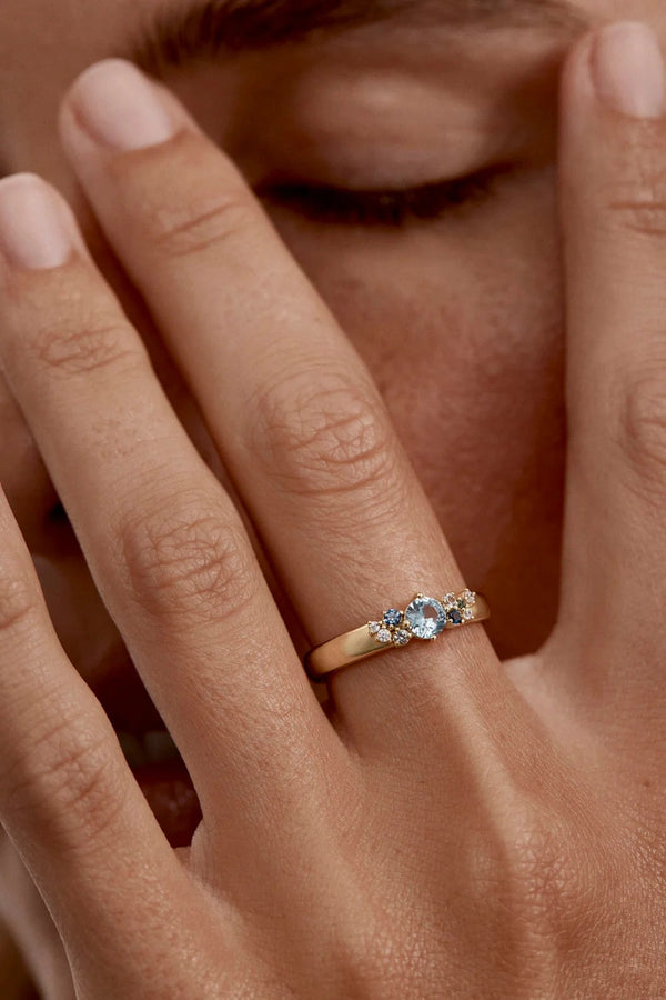 I Breathe I Become Ring by By Charlotte – 18k gold vermeil ring with aquamarine, sapphire and tourmaline stones.