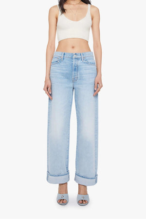 I Could Care Less Jeans by MOTHER – a slouchy low-rise jean with straight leg and faded wash. Perfect for relaxed everyday wear.