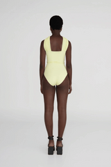 Igara One Piece Soleil by Maygel Coronel, ruched swimsuit with sweetheart neckline and sash detail. Perfect for beach days or elegant swim looks.