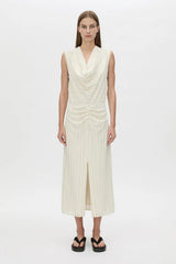 Imara Midi Dress Cream by Camilla and Marc, soft draped silhouette featuring gathered bodice, cowl front, and flattering front split.