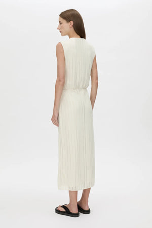 Imara Midi Dress Cream by Camilla and Marc, soft draped silhouette featuring gathered bodice, cowl front, and flattering front split.