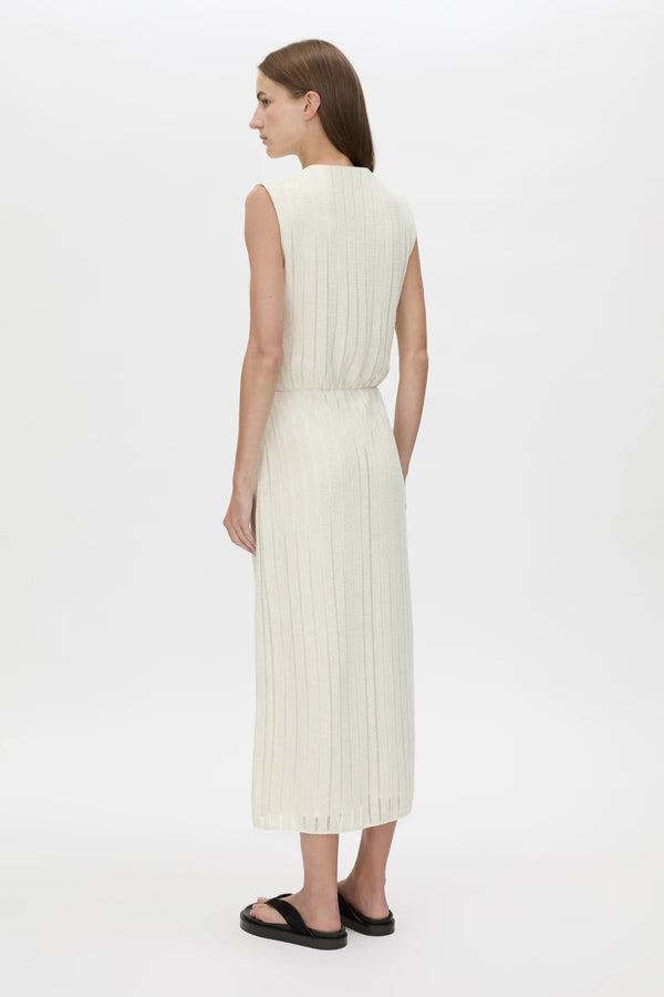 Imara Midi Dress Cream by Camilla and Marc, soft draped silhouette featuring gathered bodice, cowl front, and flattering front split.