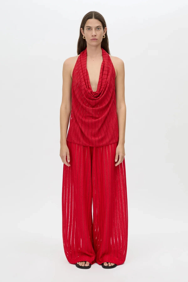 Imara Pant by Camilla and Marc – sheer garnet pants with an elastic waist, hot short lining, and clean topstitching, perfect for bold evening looks.