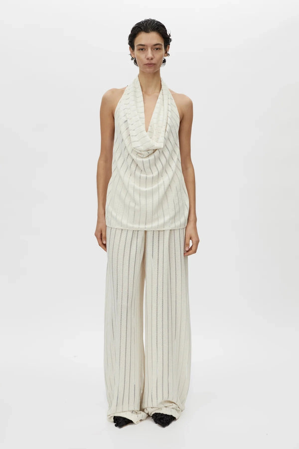 Imara Top Cream by Camilla and Marc, halter style with deep cowl neckline and high side splits for modern day-to-night elegance.