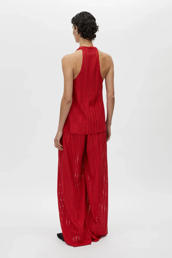 Imara Top by Camilla and Marc – a garnet red cowl-neck halter top with high side splits and a soft drape, perfect for elegant evening looks.