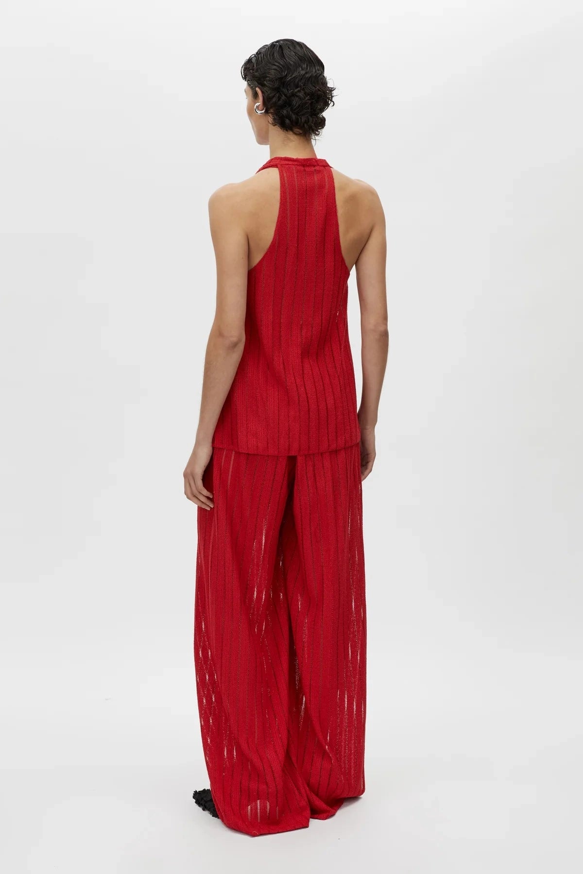 Imara Top by Camilla and Marc – a garnet red cowl-neck halter top with high side splits and a soft drape, perfect for elegant evening looks.