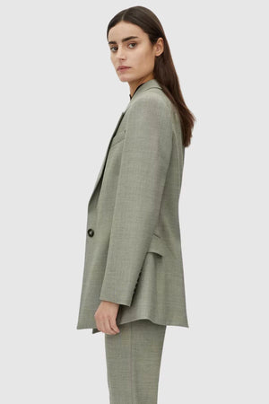 Ingram Blazer in Natural Marle by Camilla and Marc, slim-fit wool-blend blazer with padded shoulders and cinched waist, perfect for a polished, sophisticated look.
