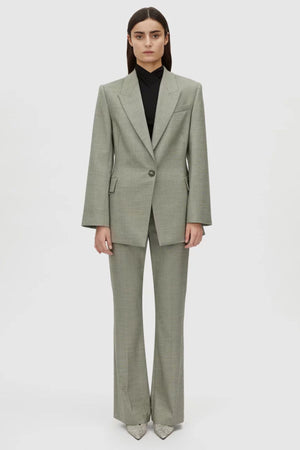 Ingram Blazer in Natural Marle by Camilla and Marc, slim-fit wool-blend blazer with padded shoulders and cinched waist, perfect for a polished, sophisticated look.