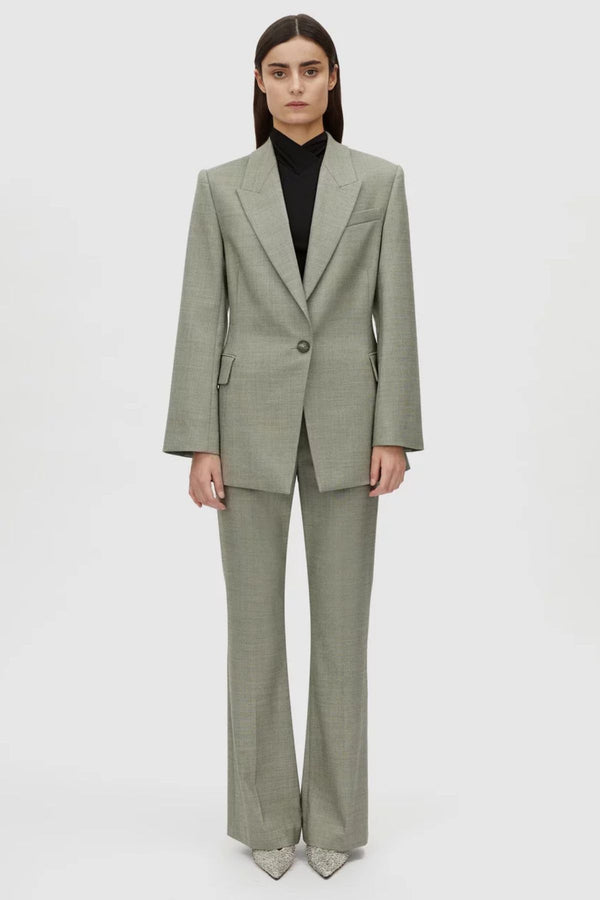 Ingram Blazer in Natural Marle by Camilla and Marc, slim-fit wool-blend blazer with padded shoulders and cinched waist, perfect for a polished, sophisticated look.