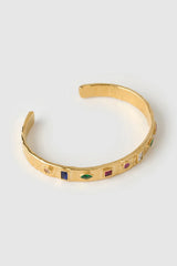 Isabella Gold Cuff by Arms of Eve – textured 14K gold PVD cuff with coloured zircon stone detailing.