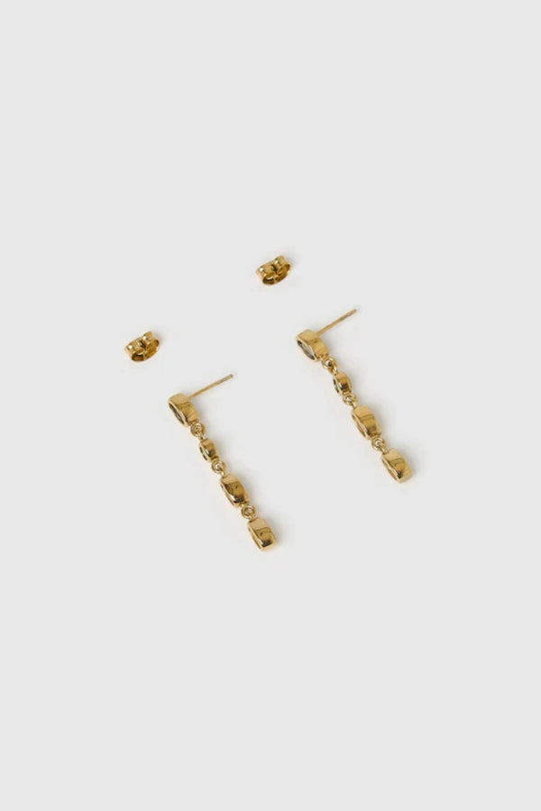 Isadora Earrings in Multi Blue by Arms Of Eve, drop-style earrings with blue-toned zircon stones on polished gold for a luxurious pop of colour.
