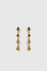 Isadora Earrings in Multi Blue by Arms of Eve, drop-style earrings with blue-toned zircon stones on polished gold for a luxurious pop of colour.