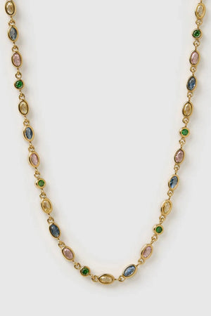 Isadora Gold Necklace in Multi by Arms Of Eve, featuring coloured zircon stones in polished gold for a playful, everyday shimmer.