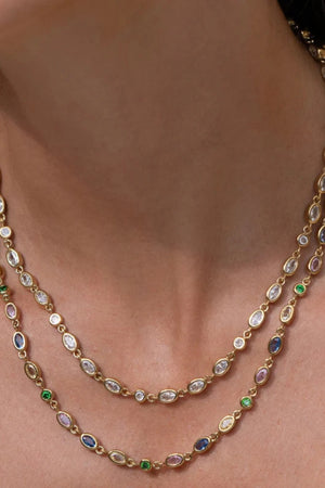 Isadora Gold Necklace in Multi by Arms Of Eve, featuring coloured zircon stones in polished gold for a playful, everyday shimmer.