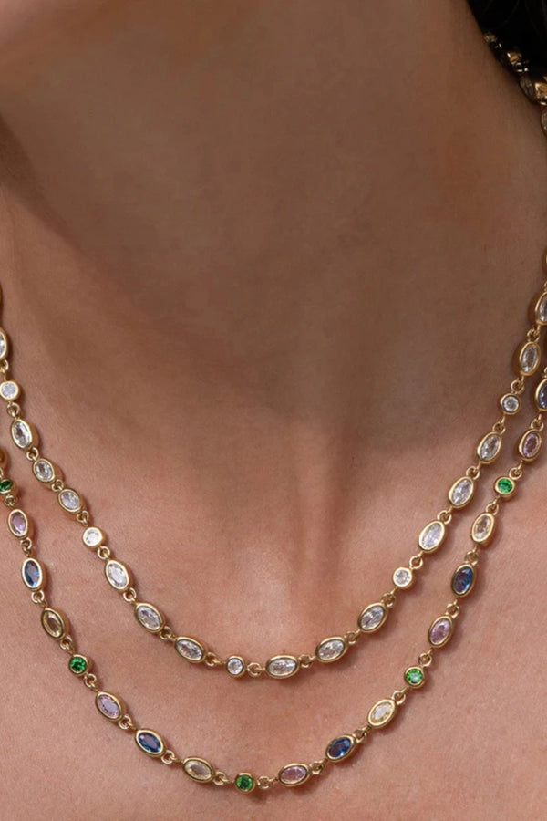 Isadora Gold Necklace in Multi by Arms Of Eve, featuring coloured zircon stones in polished gold for a playful, everyday shimmer.