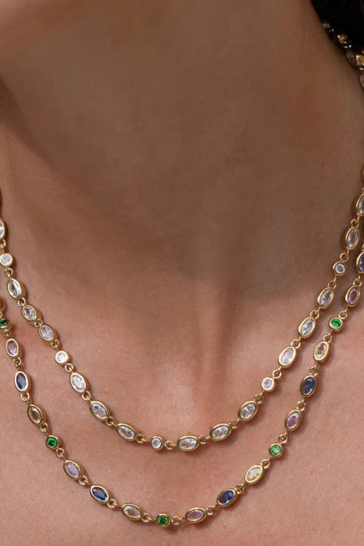 Isadora Gold Necklace in Multi by Arms Of Eve, featuring coloured zircon stones in polished gold for a playful, everyday shimmer.