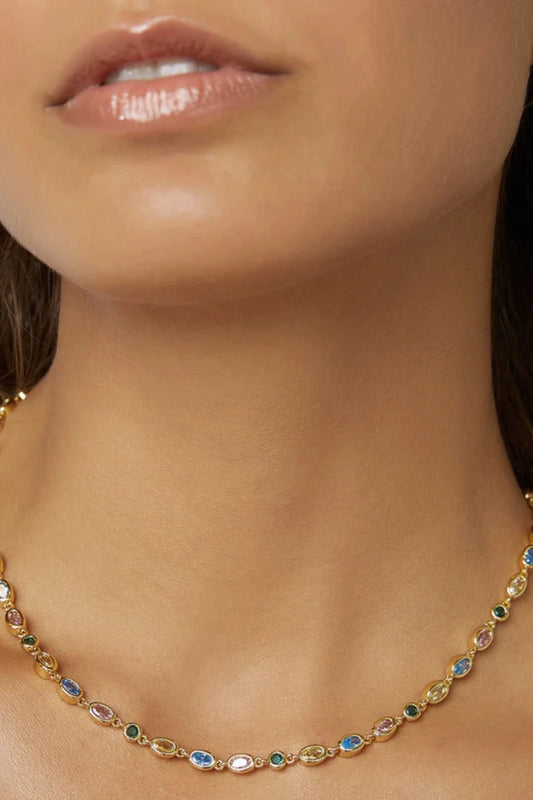 Isadora Gold Necklace in Multi by Arms Of Eve, featuring coloured zircon stones in polished gold for a playful, everyday shimmer.