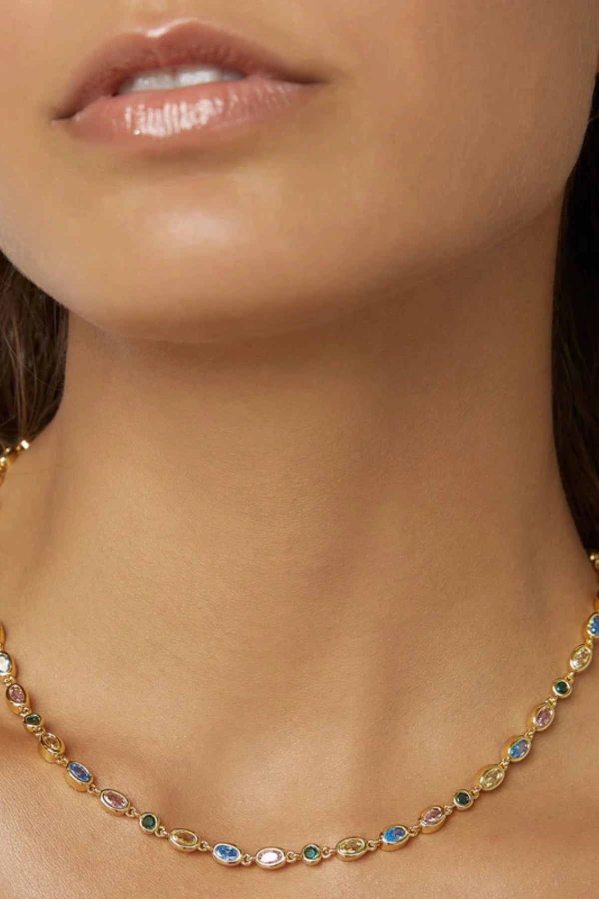 Isadora Gold Necklace in Multi by Arms Of Eve, featuring coloured zircon stones in polished gold for a playful, everyday shimmer.