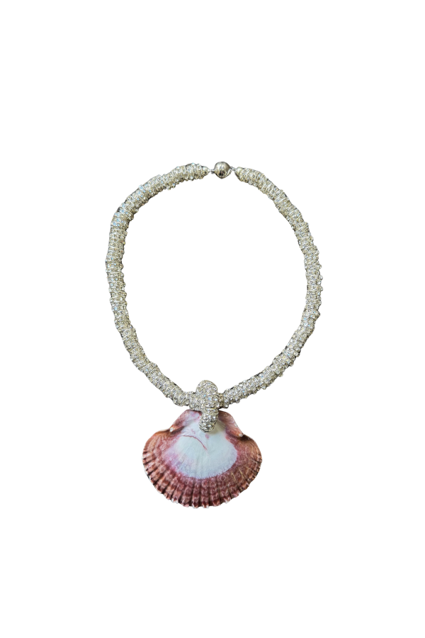 Islander Necklace Silver by Shop Julietta, rhinestone necklace with shell pendant. Perfect for beach styling or versatile everyday wear.