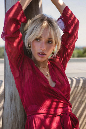 Ivy Necklace by Mountain and Moon — a gold garnet-CZ tennis necklace with vintage bezels and ball-work chain, perfect for bold elegant styling.