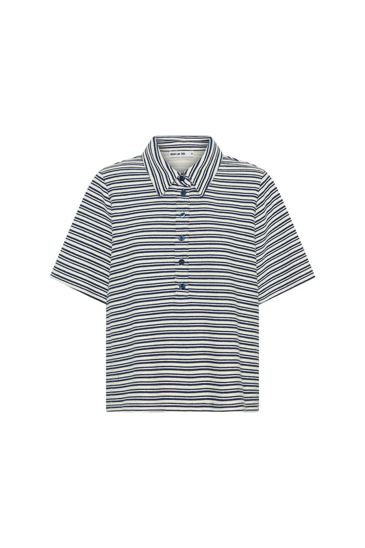 Jagger Towelling Shirt Navy Stripe