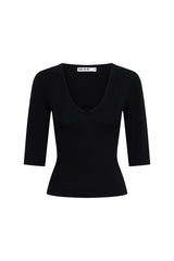 Jaz 3/4 Sleeve V Neck Jersey Top Black by Sneaky Link, sculpted V neck top with stretch fit, perfect for everyday or night out styling