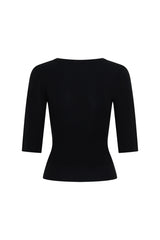 Jaz 3/4 Sleeve V Neck Jersey Top Black by Sneaky Link, sculpted V neck top with stretch fit, perfect for everyday or night out styling