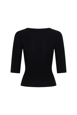 Jaz 3/4 Sleeve V Neck Jersey Top Black by Sneaky Link, sculpted V neck top with stretch fit, perfect for everyday or night out styling