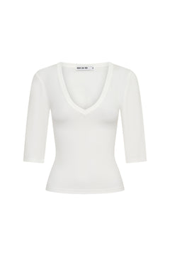 Jaz 3/4 Sleeve V Neck Jersey Top White by Sneaky Link, sculpted V neck top with stretch fit, perfect for day or night styling
