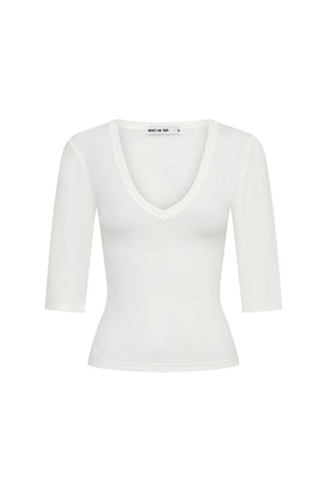 Jaz 3/4 Sleeve V Neck Jersey Top White by Sneaky Link, sculpted V neck top with stretch fit, perfect for day or night styling