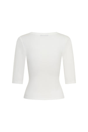 Jaz 3/4 Sleeve V Neck Jersey Top White by Sneaky Link, sculpted V neck top with stretch fit, perfect for day or night styling