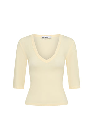 Jaz 3/4 Sleeve V Neck Jersey Top Yellow by Sneaky Link, sculpted V neck top with stretch fit, perfect for day or night styling