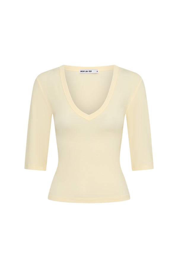 Jaz 3/4 Sleeve V Neck Jersey Top Yellow by Sneaky Link, sculpted V neck top with stretch fit, perfect for day or night styling