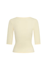 Jaz 3/4 Sleeve V Neck Jersey Top Yellow by Sneaky Link, sculpted V neck top with stretch fit, perfect for day or night styling