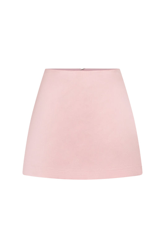 Jaz A-Line Satin Mini Skirt Pink by Sneaky Link, satin mini skirt with A line fit, perfect for nights out or event styling