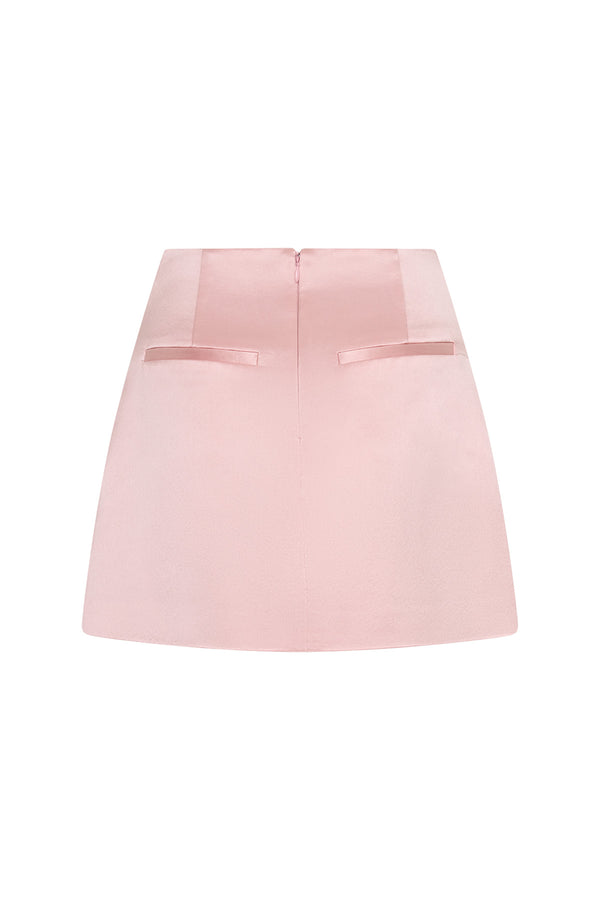 Jaz A-Line Satin Mini Skirt Pink by Sneaky Link, satin mini skirt with A line fit, perfect for nights out or event styling
