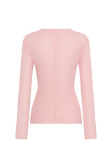 Light pink Jaz fine knit sheer long sleeve top with a delicate, lightweight texture and fitted silhouette.