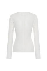 Jaz Fine Knit Sheer Long Sleeve Top White by Sneaky Link, sheer knit top with high neck and long sleeves, perfect for layering or nights out
