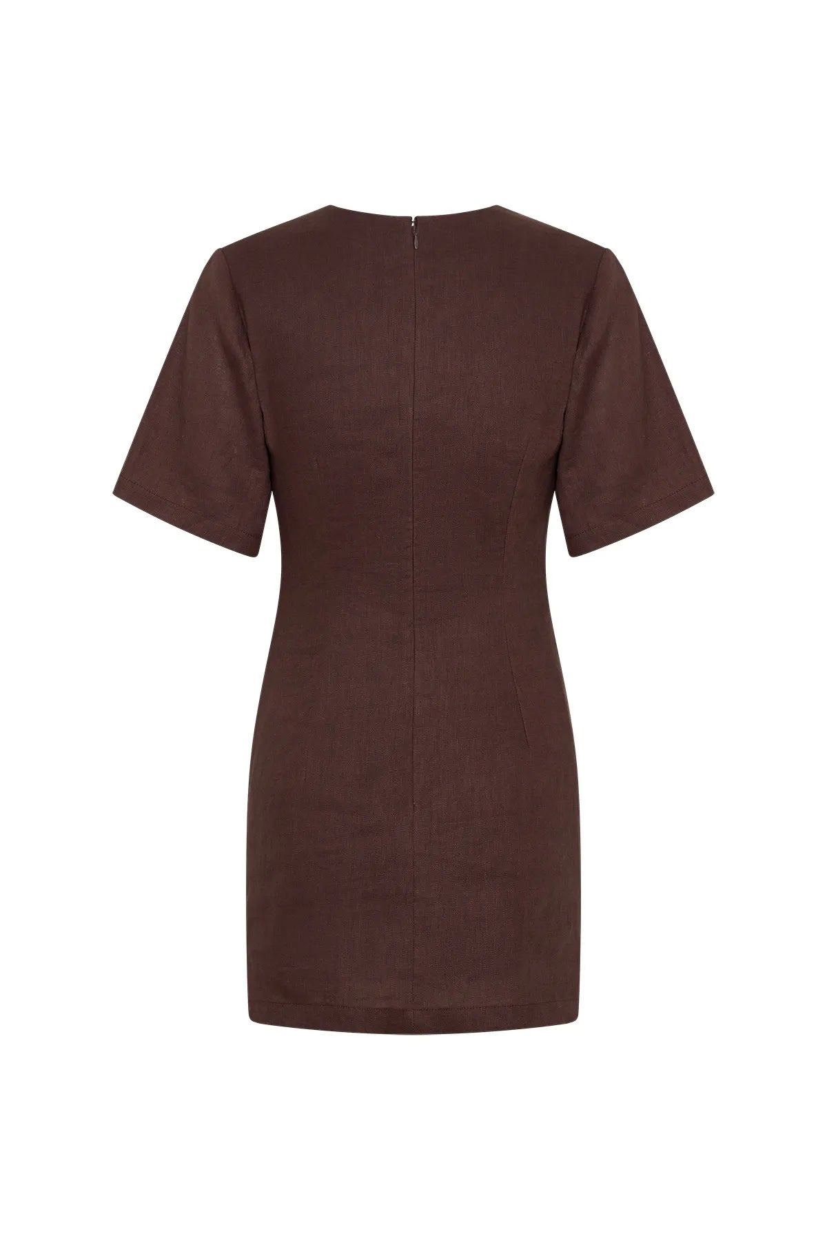Jaz Hand Linen Ruched Mini Dress Chocolate
