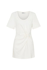 Jaz Hand Knot Mini Dress White by Sneaky Link – a mini dress with front knot and fitted shape. Perfect for day-to-night styling.