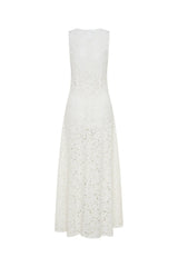 Jaz Hand Lace Maxi Dress White by Sneaky Link – a lace maxi with cowl neckline and soft drape. Perfect for elegant occasions.
