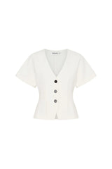 Jaz Hand Tort Button Up Top White by Sneaky Link – a tailored top with tort buttons and structured fit. Perfect for elevated styling.