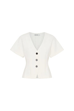 Jaz Hand Tort Button Up Top White by Sneaky Link – a tailored top with tort buttons and structured fit. Perfect for elevated styling.
