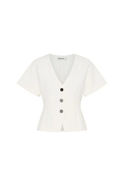 Jaz Hand Tort Button Up Top White by Sneaky Link – a tailored top with tort buttons and structured fit. Perfect for elevated styling.