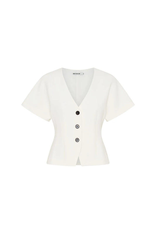 Jaz Hand Tort Button Up Top White