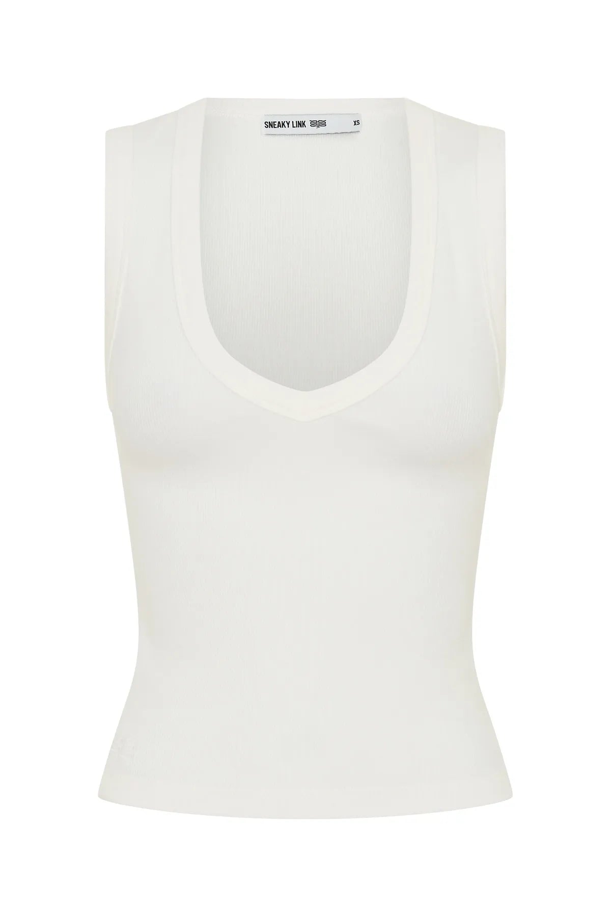 Jaz Hand V-Neck Cotton Tank White